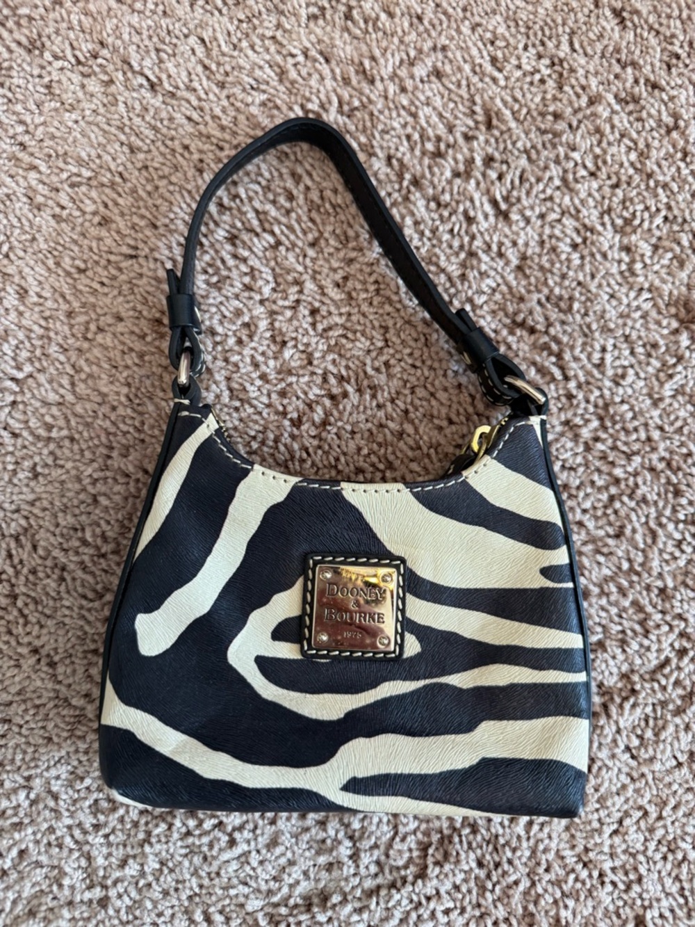 Dooney & Bourke Vintage Black and Cream Zebra Print Shoulder Bag